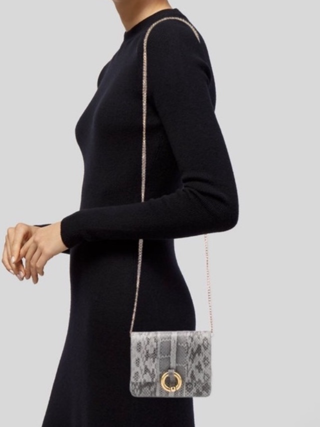 A.L.C. Beige & Grey Snakeskin Crossbody Bag With Gold Chain